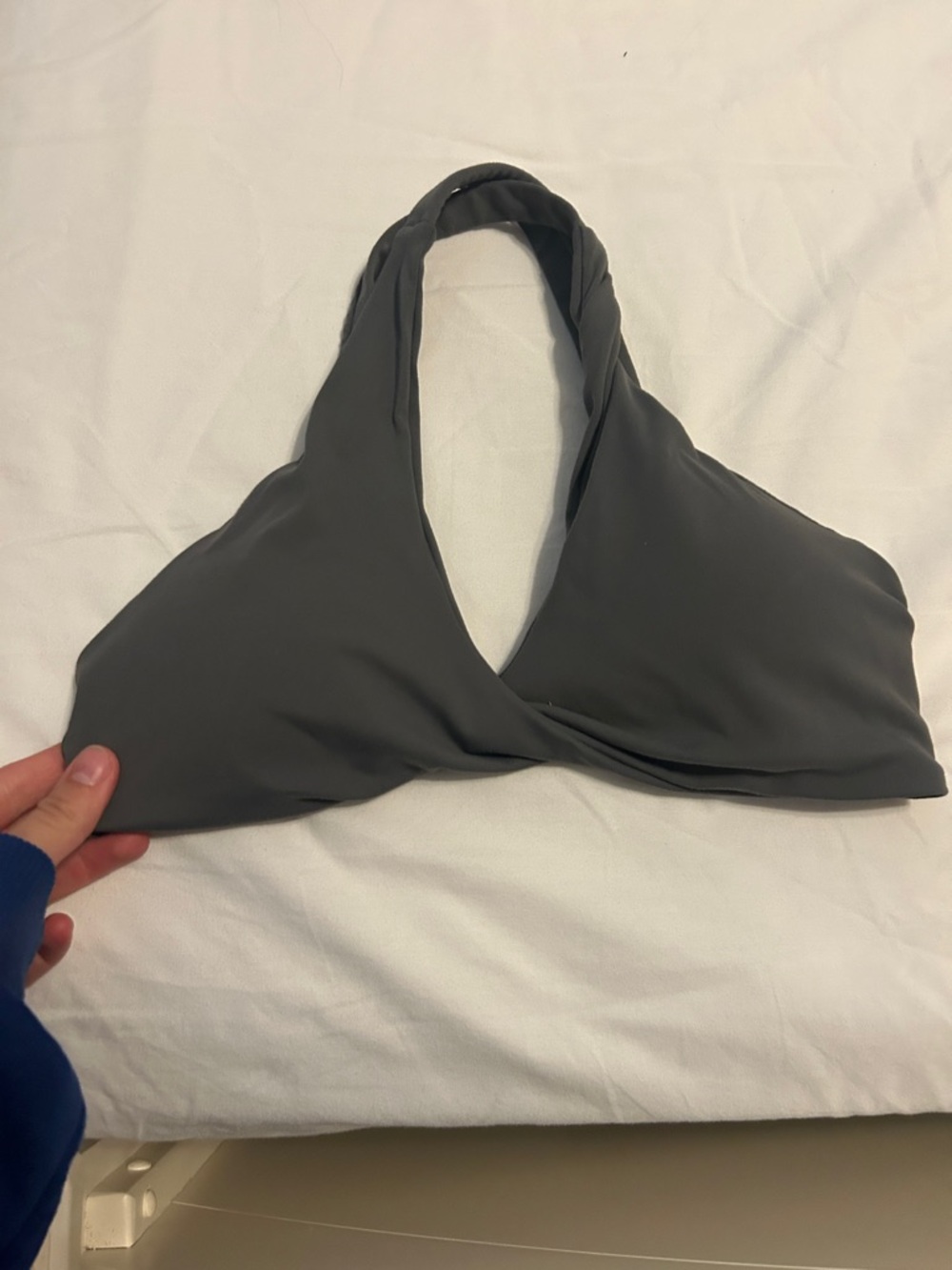 Gray Twist Front Halter sports bra